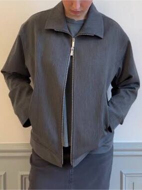 Djerf Avenue Oversized Charcoal Gray Zip Jacket